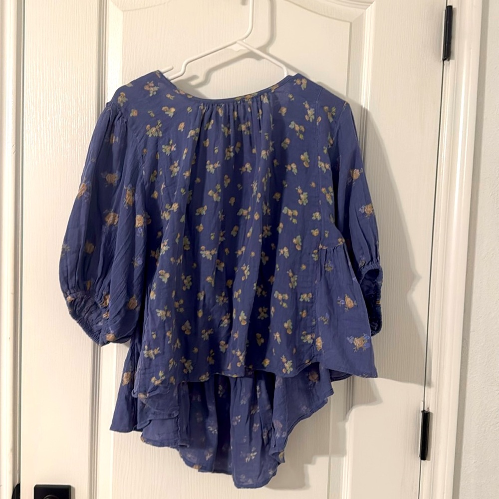Free People Blue Flowered Flowy Top